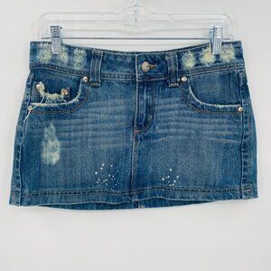 Vigoss Distressed Y2K Denim Micro Mini Jean Skirt 7/8